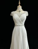 Vintage A line Scoop White Chiffon Long 1940s 1950s Wedding Dresses Elegant Bridal Gowns HZ1121