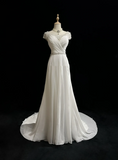 Vintage A line Scoop White Chiffon Long 1940s 1950s Wedding Dresses Elegant Bridal Gowns HZ1121