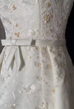 Vintage A line Bateau White Satin Long 1940s 1950s Wedding Dresses Elegant Bridal Gowns HZ1121