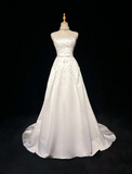 Vintage A line Bateau White Satin Long 1940s 1950s Wedding Dresses Elegant Bridal Gowns HZ1121