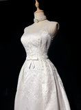 Vintage A line Bateau White Satin Long 1940s 1950s Wedding Dresses Elegant Bridal Gowns HZ1121