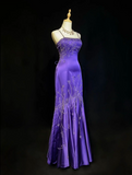 Elegant Mermaid Spaghetti Straps Grape Satin Backless Prom Dresses Party Dress Summer 20th Birthday Outfits 18th Birthday Dresses HZ1121