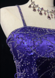Elegant Mermaid Spaghetti Straps Grape Satin Backless Prom Dresses Party Dress Summer 20th Birthday Outfits 18th Birthday Dresses HZ1121