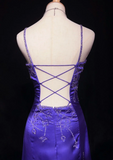 Elegant Mermaid Spaghetti Straps Grape Satin Backless Prom Dresses Party Dress Summer 20th Birthday Outfits 18th Birthday Dresses HZ1121