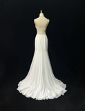 Vintage Mermaid Spaghetti Straps White Chiffon Appliques Long 1940s 1950s Wedding Dresses Elegant Bridal Gowns HZ1121