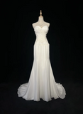 Vintage Mermaid Spaghetti Straps White Chiffon Appliques Long 1940s 1950s Wedding Dresses Elegant Bridal Gowns HZ1121