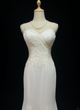 Vintage Mermaid Spaghetti Straps White Chiffon Appliques Long 1940s 1950s Wedding Dresses Elegant Bridal Gowns HZ1121