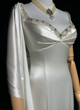 Vintage Mermaid Spaghetti Straps White Satin Beads Long 1940s 1950s Wedding Dresses Elegant Bridal Gowns HZ1121