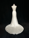 Vintage Mermaid Spaghetti Straps White Satin Beads Long 1940s 1950s Wedding Dresses Elegant Bridal Gowns HZ1121