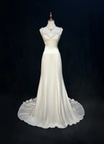 Vintage Mermaid Spaghetti Straps White Satin Beads Long 1940s 1950s Wedding Dresses Elegant Bridal Gowns HZ1121
