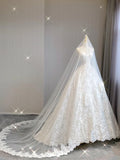 Extravagant Ball Gown Strapless White Lace Long Wedding Dresses Elegant Bridal Gowns HZ1121