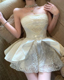 Pretty Ball Gown Strapless Ivory Lace Short Mini Formal 8th Grade Homecoming Dresses Summer Middle School Hoco Dress Homecoming Outfits HZ1121