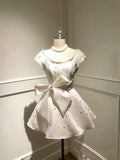 Cute Ball Gown White Satin Mini Short Formal 8th Grade Homecoming Dresses Summer Middle School Hoco Dress Homecoming Outfits HZ1121