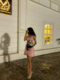 Sexy A line Spaghetti Straps Pink Satin Mini Short Formal 8th Grade Homecoming Dresses Summer Middle School Hoco Dress Homecoming Outfits Birthday Outfit HZ1121