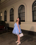 Pretty Ball Gown Strapless Blue Short Mini Formal 8th Grade Homecoming Dresses Summer Middle School Hoco Dress Homecoming Outfits HZ1121