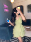 Sexy A line Spaghetti Straps Green Mini Short Formal 8th Grade Homecoming Dresses Summer Middle School Hoco Dress Homecoming Outfits Birthday Outfit HZ1121