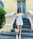 Cute Sheath Off The Shoulder White Mini Short Formal 8th Grade Homecoming Dresses Summer Middle School Hoco Dress Homecoming Outfits HZ1121