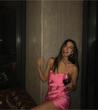Sexy A line Halter Hot Pink Satin Mini Short Formal 8th Grade Homecoming Dresses Summer Middle School Hoco Dress Homecoming Outfits Birthday Outfit HZ1121