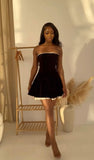 Pretty A line Strapless Black Velvet Short Mini Formal 8th Grade Homecoming Dresses Summer Middle School Hoco Dress Homecoming Outfits HZ1121