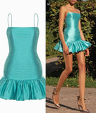 Cute Sheath Spaghetti Straps Blue Satin Mini Short Formal 8th Grade Homecoming Dresses Summer Middle School Hoco Dress Homecoming Outfits HZ1121
