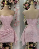 Cute Sheath Strapless Pink Sequin Mini Short Formal 8th Grade Homecoming Dresses Summer Middle School Hoco Dress Homecoming Outfits HZ1121