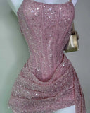 Cute Sheath Strapless Pink Sequin Mini Short Formal 8th Grade Homecoming Dresses Summer Middle School Hoco Dress Homecoming Outfits HZ1121