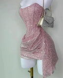 Cute Sheath Strapless Pink Sequin Mini Short Formal 8th Grade Homecoming Dresses Summer Middle School Hoco Dress Homecoming Outfits HZ1121
