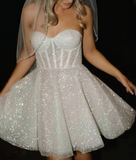 Cute A Line Sweetheart White Sequin Mini Short Formal 8th Grade Homecoming Dresses Summer Middle School Hoco Dress Homecoming Outfits HZ1121