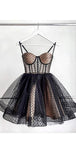 Cute Ball Gown Spaghetti Straps Black Mini Short Formal 8th Grade Homecoming Dresses Summer Middle School Hoco Dress Homecoming Outfits HZ1121