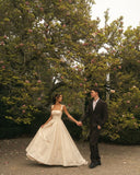 Unique Wedding Dress Ball Gown Square Neck Satin Long Wedding Dresses Bridal Gowns Elegant Brides Gown HZ1121