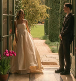 Unique Wedding Dress Ball Gown Square Neck Satin Long Wedding Dresses Bridal Gowns Elegant Brides Gown HZ1121