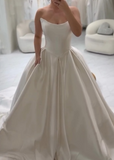Classy Elegant Wedding Dress Ball Gown Strapless Satin White Wedding Dresses Bridal Gowns HZ1121