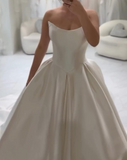 Classy Elegant Wedding Dress Ball Gown Strapless Satin White Wedding Dresses Bridal Gowns HZ1121