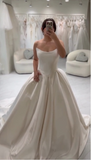 Classy Elegant Wedding Dress Ball Gown Strapless Satin White Wedding Dresses Bridal Gowns HZ1121