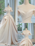 Timeless Bridal Gown Ball Gown Off The Shoulder Satin Long Light Pink Wedding Dresses Elegant Bridal Gowns HZ1121