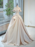Timeless Bridal Gown Ball Gown Off The Shoulder Satin Long Light Pink Wedding Dresses Elegant Brides Gowns HZ1121
