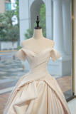 Timeless Bridal Gown Ball Gown Off The Shoulder Satin Long Light Pink Wedding Dresses Elegant Bridal Gowns HZ1121