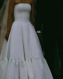 Dreamy Wedding Dress Ball Gown Strapless Satin White Wedding Dresses Bridal Gowns HZ1121