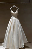 Unique Wedding Dress Ball Gown Straps Neck Satin Long Wedding Dresses Bridal Gowns Elegant Brides Gown HZ1121