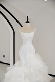 Unique Bridal Gown Mermaid Strapless White Satin Long Wedding Dresses Elegant Brides Gowns HZ1121