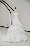 Unique Bridal Gown Mermaid Strapless White Satin Long Wedding Dresses Elegant Brides Gowns HZ1121