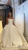 Classy Elegant Wedding Dress Ball Gown Strapless Satin Long Wedding Dresses Bridal Gowns HZ1121