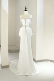 Unique Bridal Gown A Line Sweetheart White Satin Long Wedding Dresses Silver Beads Elegant Brides Gowns HZ1121