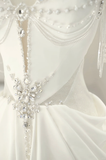 Unique Bridal Gown A Line Sweetheart White Satin Long Wedding Dresses With Silver Beads Elegant Brides Gowns HZ1121