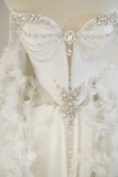 Unique Bridal Gown A Line Sweetheart White Satin Long Wedding Dresses With Silver Beads Elegant Brides Gowns HZ1121