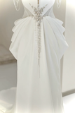 Unique Bridal Gown A Line Sweetheart White Satin Long Wedding Dresses Silver Beads Elegant Brides Gowns HZ1121