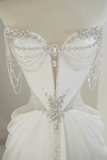 Unique Bridal Gown A Line Sweetheart White Satin Long Wedding Dresses With Silver Beads Elegant Brides Gowns HZ1121