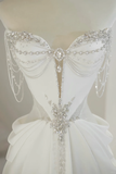 Unique Bridal Gown A Line Sweetheart White Satin Long Wedding Dresses Silver Beads Elegant Brides Gowns HZ1121