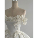 Dreamy Wedding Dress Ball Gown Off The Shoulder Satin White Wedding Dresses Bridal Gowns HZ1121