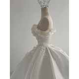 Dreamy Wedding Dress Ball Gown Off The Shoulder Satin White Wedding Dresses Bridal Gowns HZ1121